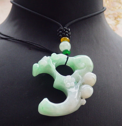 Certified Green Burma 100% Natural A Jade jadeite Pendant Monkey Peach Flower Necklace 猴子 641651  TN