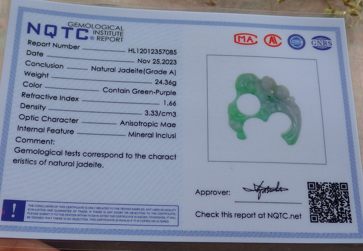 Certified Green Burma 100% Natural A Jade jadeite Pendant Monkey Peach Flower Necklace 猴子 641651  TN