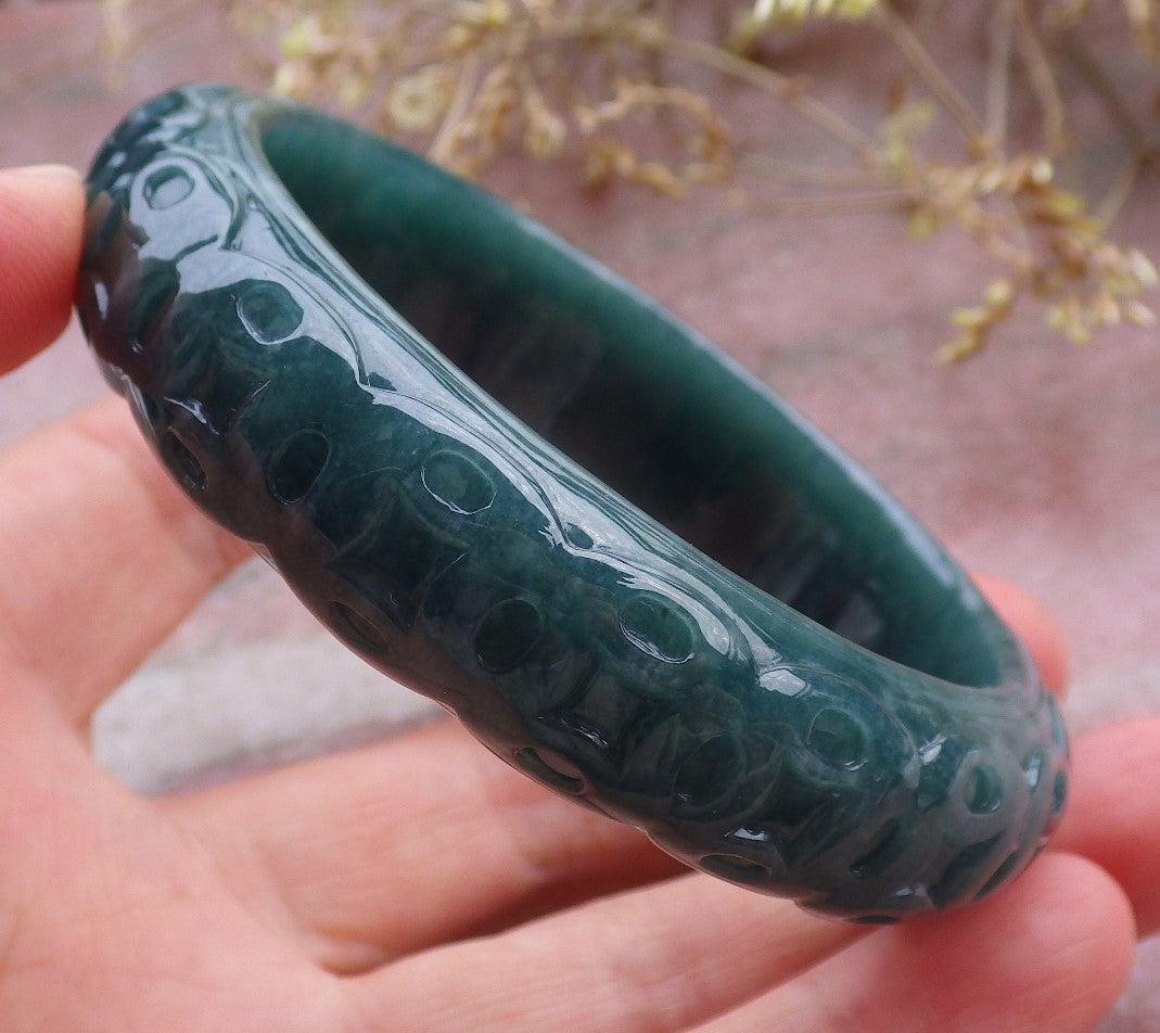 Certified Icy Green Burma 100% Natural A JADE Jadeite Money Coin Bangle Bracelet 57 mm 手镯 641661  TN