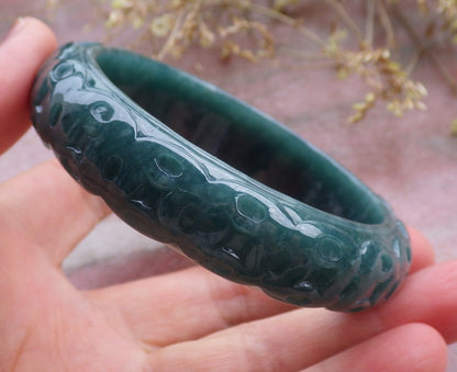 Certified Icy Green Burma 100% Natural A JADE Jadeite Money Coin Bangle Bracelet 57 mm 手镯 641661  TN