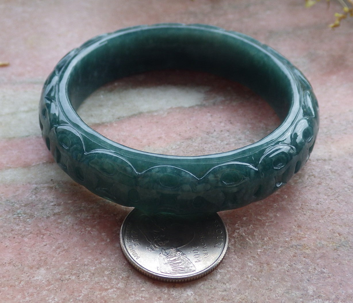 Certified Icy Green Burma 100% Natural A JADE Jadeite Money Coin Bangle Bracelet 57 mm 手镯 641661  TN