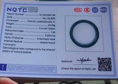 Certified Icy Green Burma 100% Natural A JADE Jadeite Money Coin Bangle Bracelet 57 mm 手镯 641661  TN