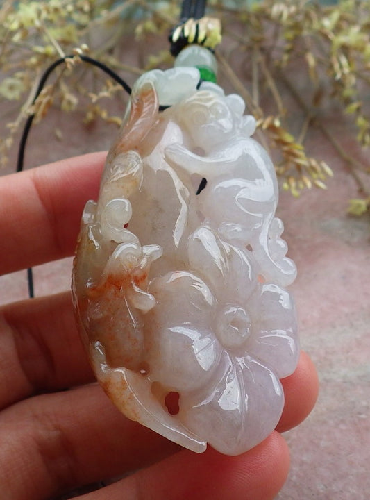 Certified Red Green Burma 100% Natural A Jade jadeite Pendant Phoenix Monkey Flower Ruyi Necklace 凤凰 641671  TN