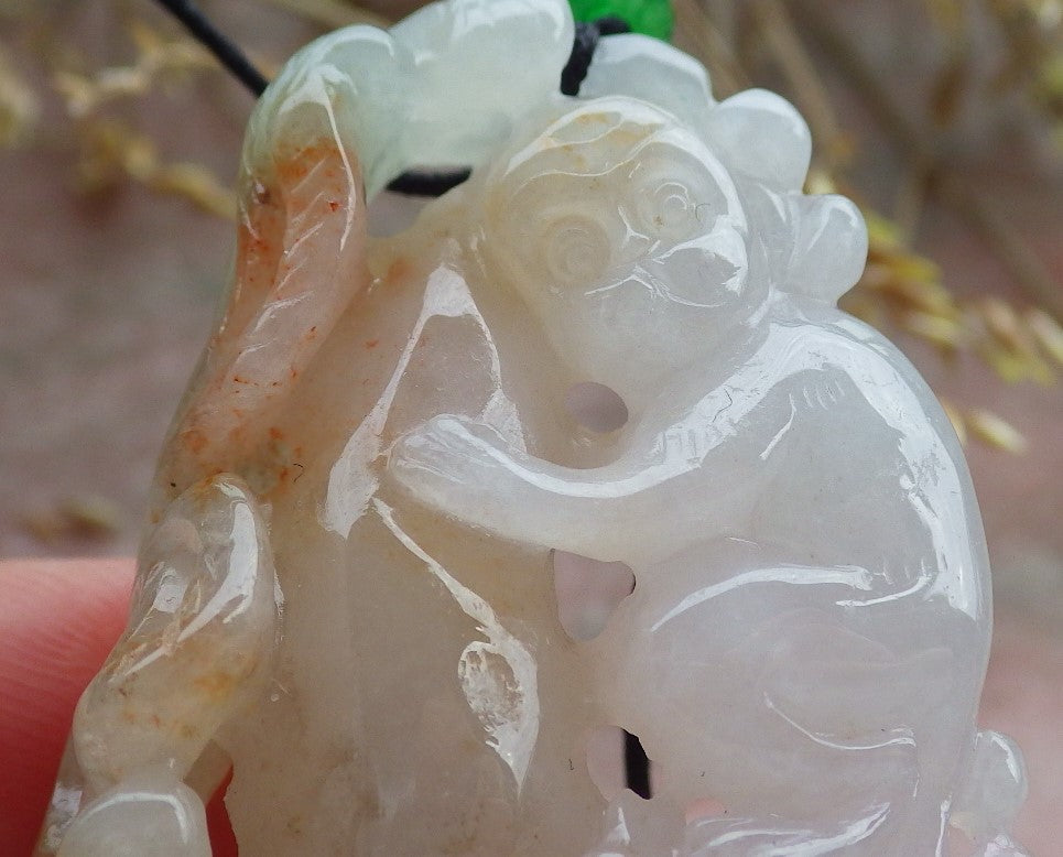 Certified Red Green Burma 100% Natural A Jade jadeite Pendant Phoenix Monkey Flower Ruyi Necklace 凤凰 641671  TN