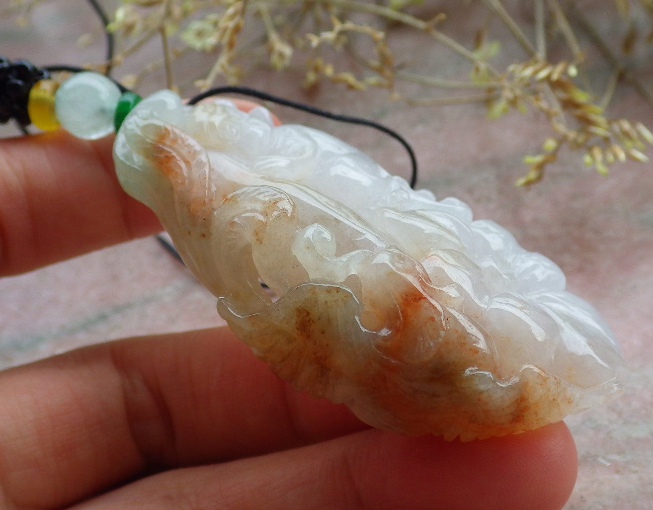 Certified Red Green Burma 100% Natural A Jade jadeite Pendant Phoenix Monkey Flower Ruyi Necklace 凤凰 641671  TN