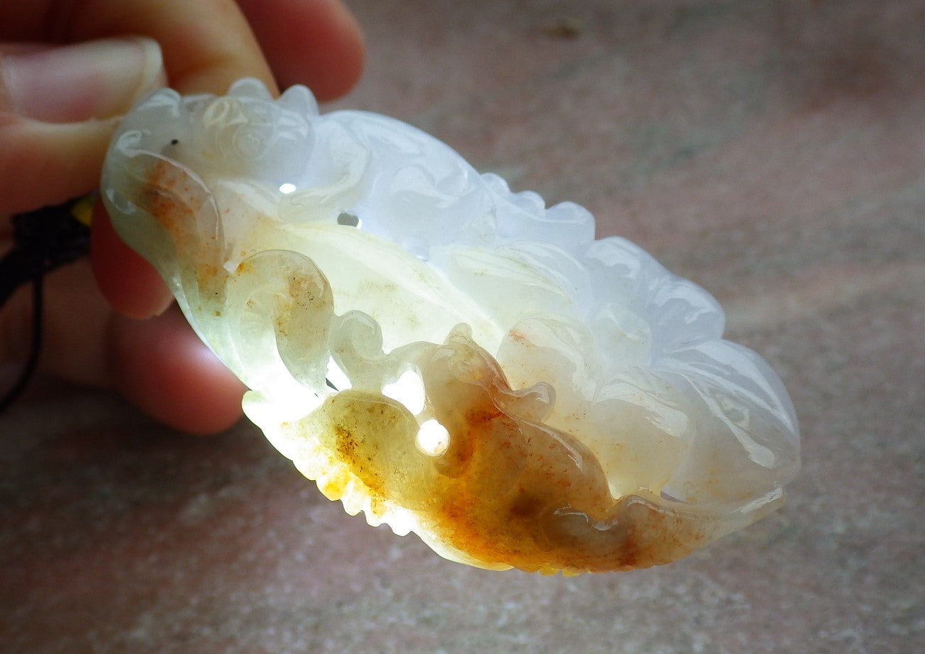 Certified Red Green Burma 100% Natural A Jade jadeite Pendant Phoenix Monkey Flower Ruyi Necklace 凤凰 641671  TN