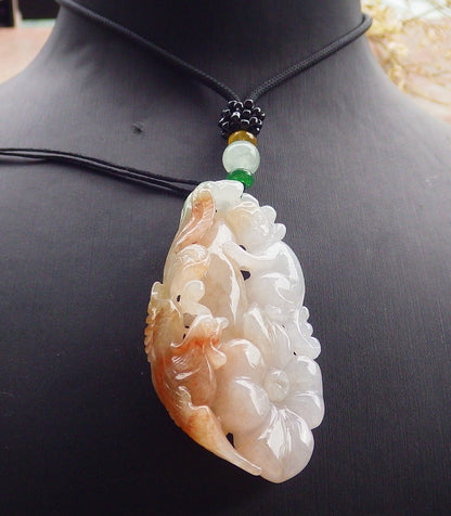 Certified Red Green Burma 100% Natural A Jade jadeite Pendant Phoenix Monkey Flower Ruyi Necklace 凤凰 641671  TN