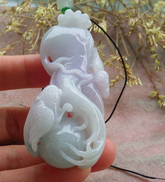 Certified Green Lavender Burma 100% Natural A Jade jadeite Pendant Phoenix Bird Ginseng Necklace 641680  TN