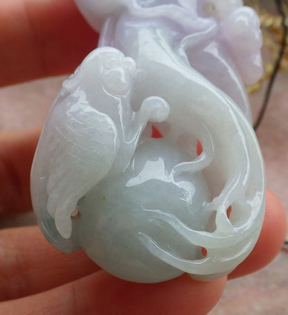 Certified Green Lavender Burma 100% Natural A Jade jadeite Pendant Phoenix Bird Ginseng Necklace 641680  TN
