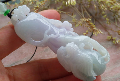 Certified Green Lavender Burma 100% Natural A Jade jadeite Pendant Phoenix Bird Ginseng Necklace 641680  TN