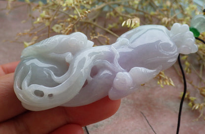 Certified Green Lavender Burma 100% Natural A Jade jadeite Pendant Phoenix Bird Ginseng Necklace 641680  TN