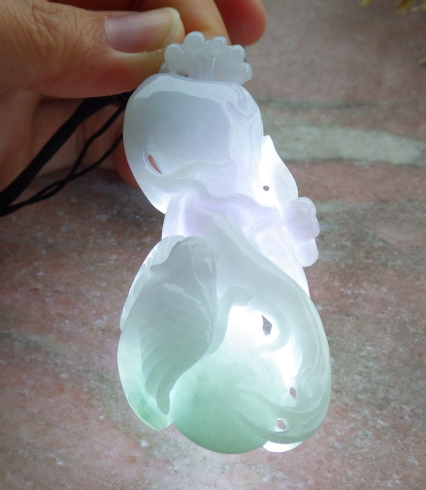 Certified Green Lavender Burma 100% Natural A Jade jadeite Pendant Phoenix Bird Ginseng Necklace 641680  TN