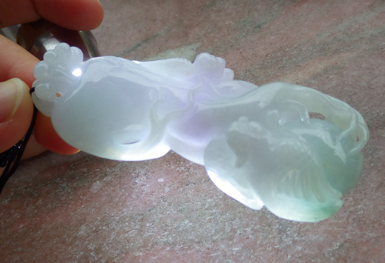 Certified Green Lavender Burma 100% Natural A Jade jadeite Pendant Phoenix Bird Ginseng Necklace 641680  TN