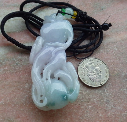 Certified Green Lavender Burma 100% Natural A Jade jadeite Pendant Phoenix Bird Ginseng Necklace 641680  TN