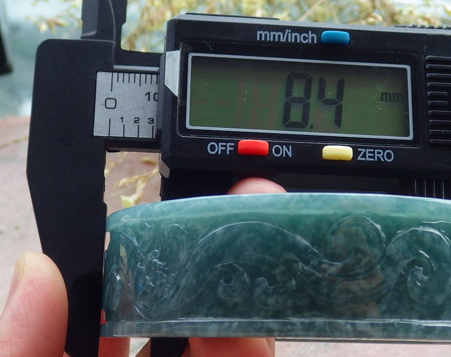 Certified Icy Green Burma 100% Natural A JADE Jadeite Dragon Phoenix Bangle Bracelet 57 mm 手镯 641689  TN