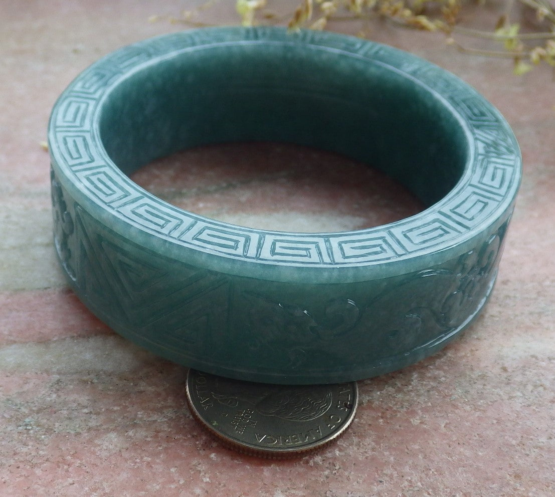 Certified Icy Green Burma 100% Natural A JADE Jadeite Dragon Phoenix Bangle Bracelet 57 mm 手镯 641689  TN