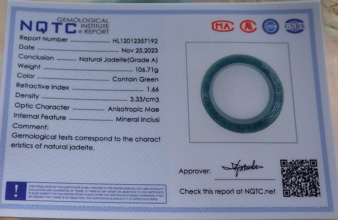 Certified Icy Green Burma 100% Natural A JADE Jadeite Dragon Phoenix Bangle Bracelet 57 mm 手镯 641689  TN