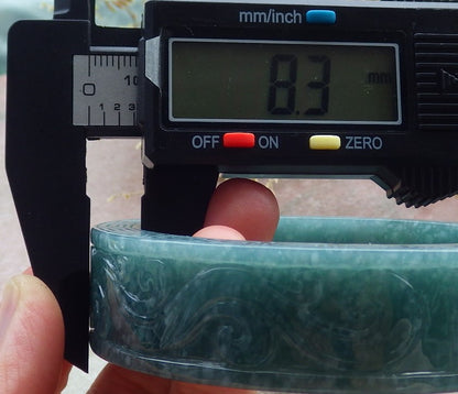 Certified Icy Green Burma 100% Natural A JADE Jadeite Dragon Phoenix Bangle Bracelet 65 mm 手镯 641714  TN