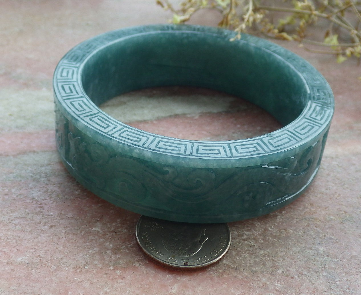 Certified Icy Green Burma 100% Natural A JADE Jadeite Dragon Phoenix Bangle Bracelet 65 mm 手镯 641714  TN