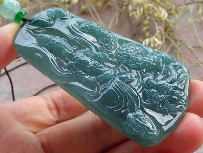 Certified Icy Green Burma 100% Natural A Jade jadeite Pendant Guanyin Kwan Yin Dragon Necklace 观音 641752  TN