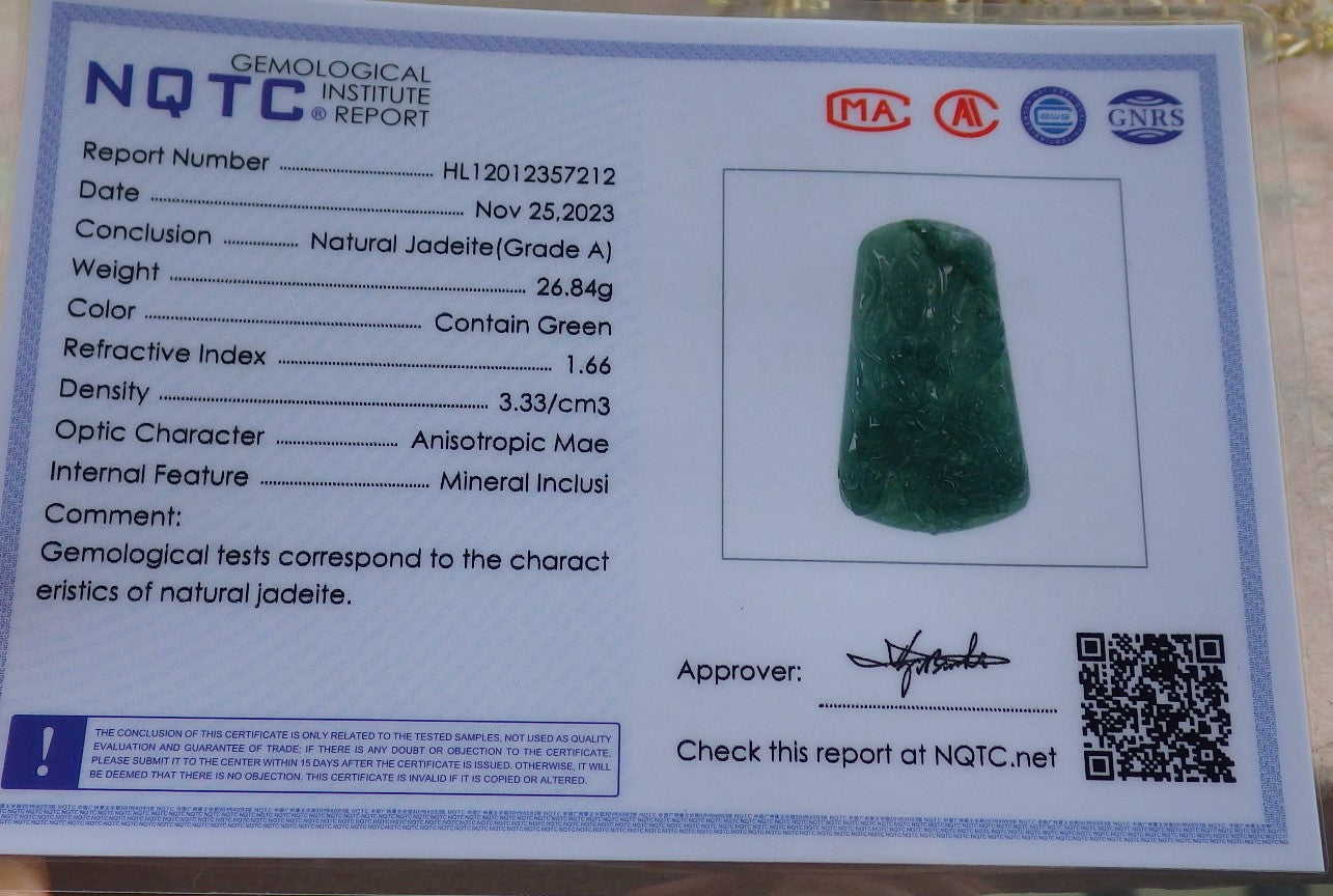 Certified Icy Green Burma 100% Natural A Jade jadeite Pendant Guanyin Kwan Yin Dragon Necklace 观音 641752  TN