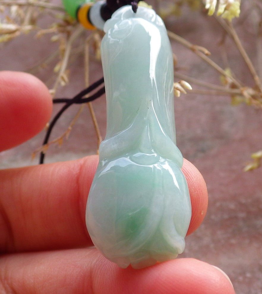 Certified Green Burma 100% Natural A Jade jadeite pendant Rose Flower Necklace 花开富贵 641762  TN