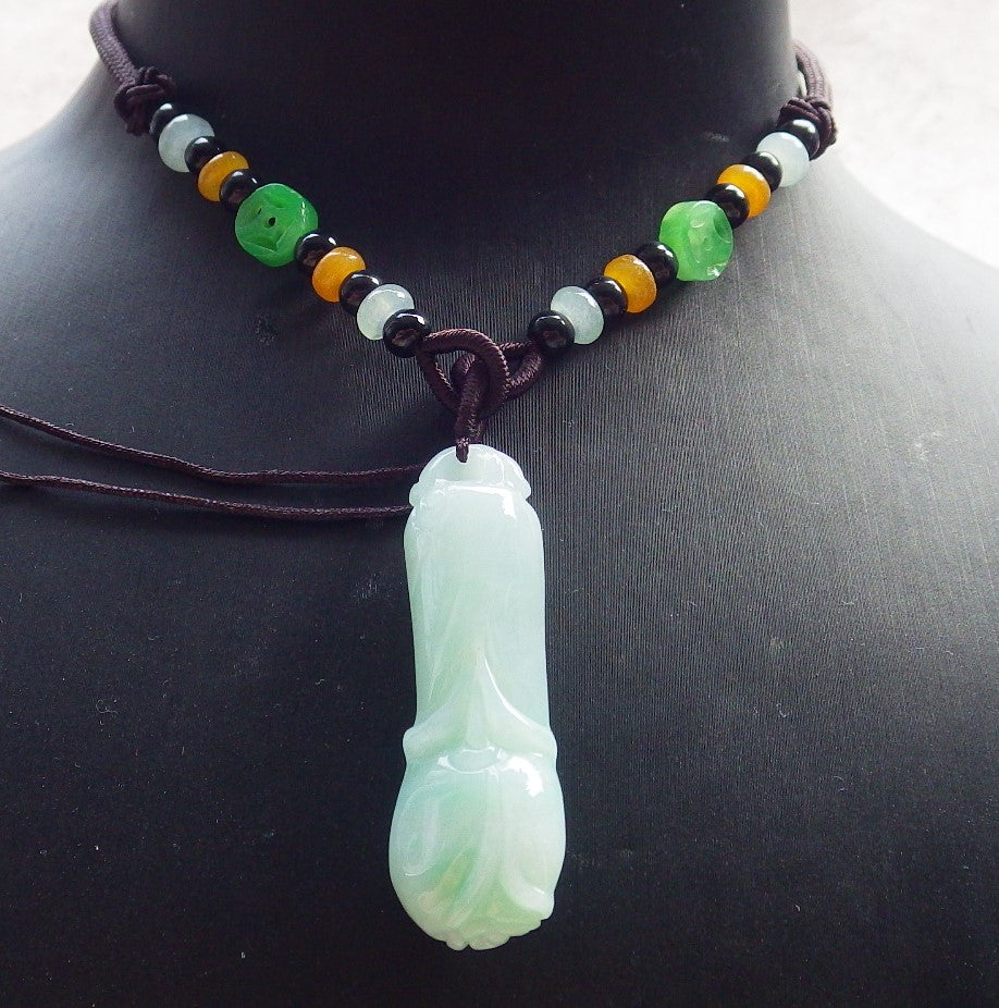 Certified Green Burma 100% Natural A Jade jadeite pendant Rose Flower Necklace 花开富贵 641762  TN
