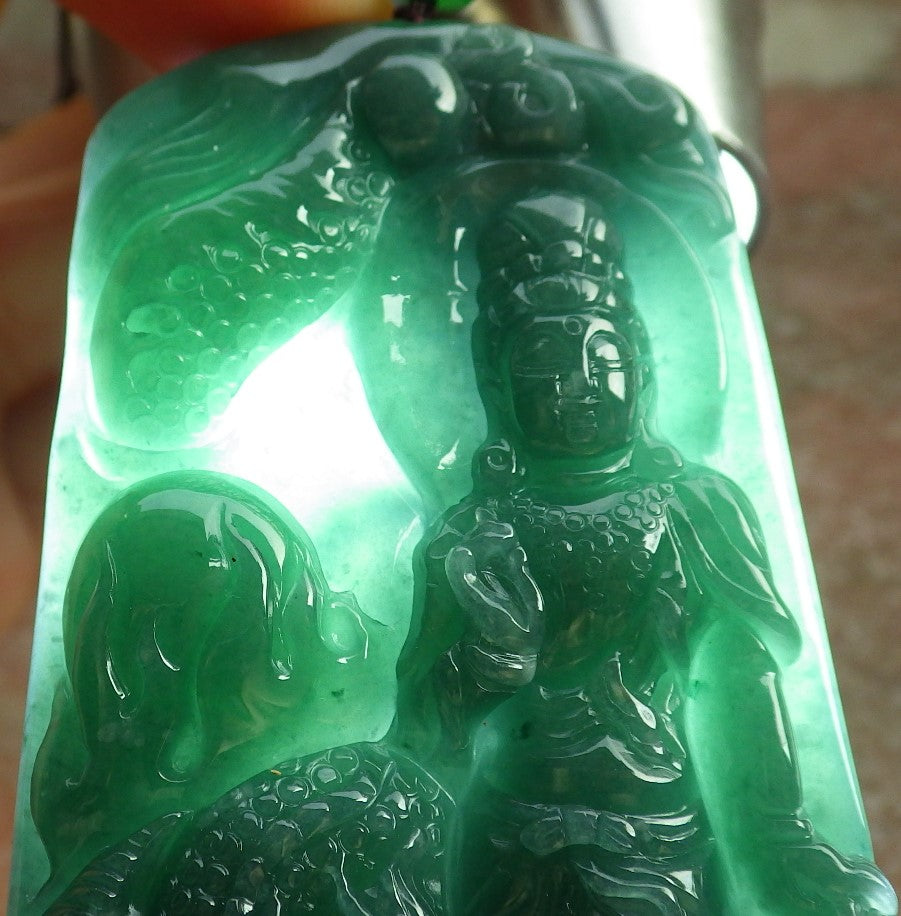 Certified Icy Green Burma 100% Natural A Jade jadeite Pendant Guanyin Kwan Yin Dragon Necklace 观音 641867  TN