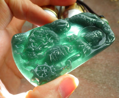 Certified Icy Green Burma 100% Natural A Jade jadeite Pendant Guanyin Kwan Yin Dragon Necklace 观音 641867  TN