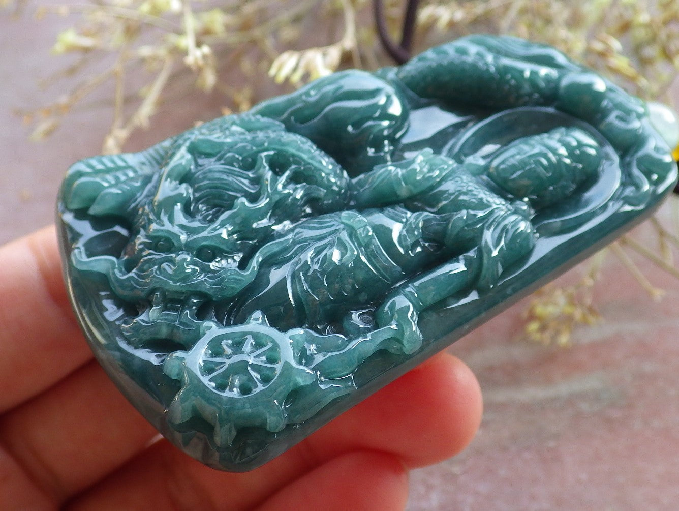 Certified Icy Green Burma 100% Natural A Jade jadeite Pendant Guanyin Kwan Yin Dragon Necklace 观音 641867  TN