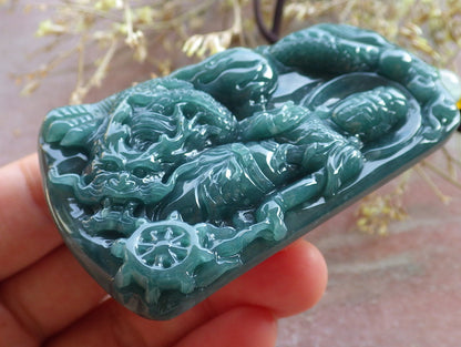 Certified Icy Green Burma 100% Natural A Jade jadeite Pendant Guanyin Kwan Yin Dragon Necklace 观音 641867  TN
