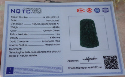 Certified Icy Green Burma 100% Natural A Jade jadeite Pendant Guanyin Kwan Yin Dragon Necklace 观音 641867  TN
