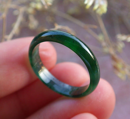 Certified Icy Green Burma 100% Natural A JADE Jadeite Circle RING USA. 7.5 戒指 641963  TN