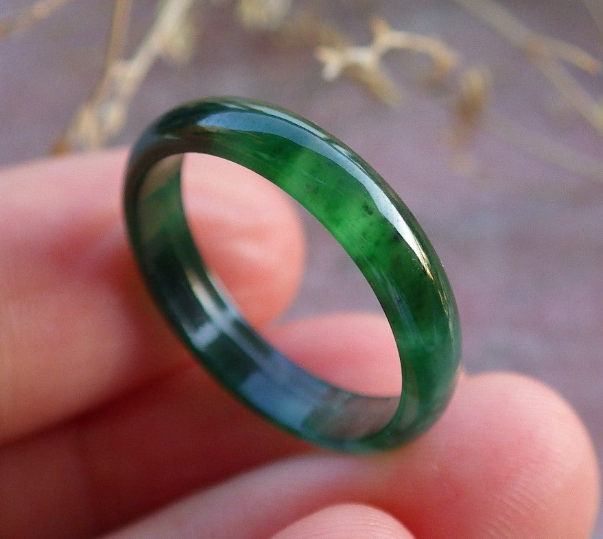 Certified Icy Green Burma 100% Natural A JADE Jadeite Circle RING USA. 7.5 戒指 641963  TN