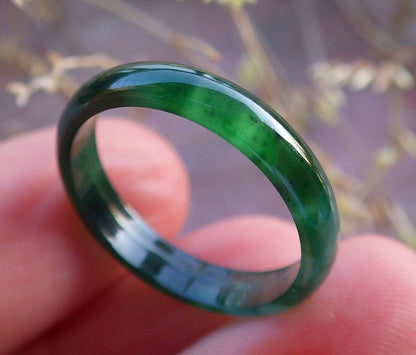 Certified Icy Green Burma 100% Natural A JADE Jadeite Circle RING USA. 7.5 戒指 641963  TN