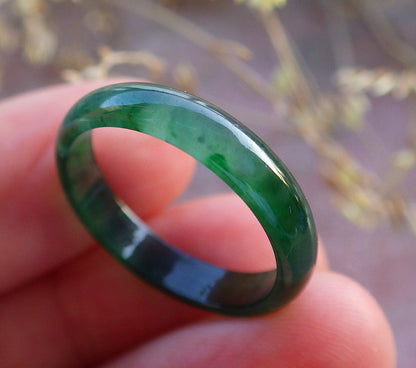 Certified Icy Green Burma 100% Natural A JADE Jadeite Circle RING USA. 7.5 戒指 641963  TN