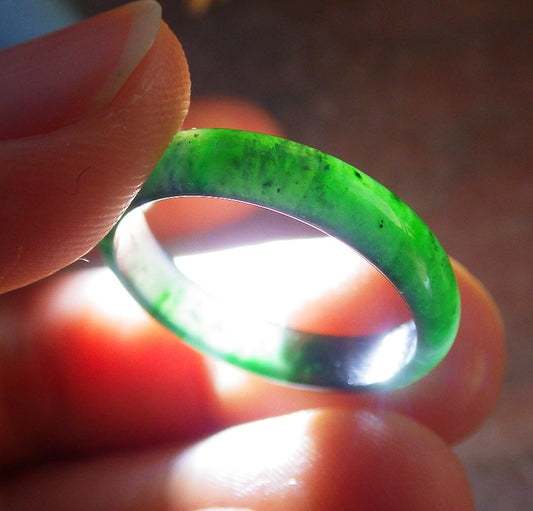 Certified Icy Green Burma 100% Natural A JADE Jadeite Circle RING USA. 7.5 戒指 641963  TN