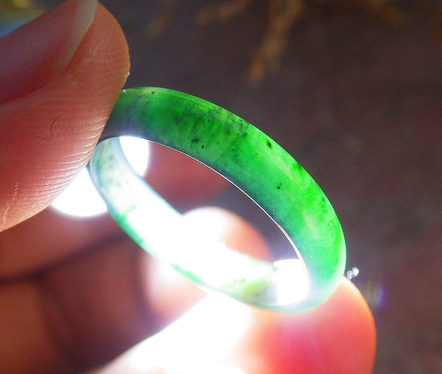 Certified Icy Green Burma 100% Natural A JADE Jadeite Circle RING USA. 7.5 戒指 641963  TN