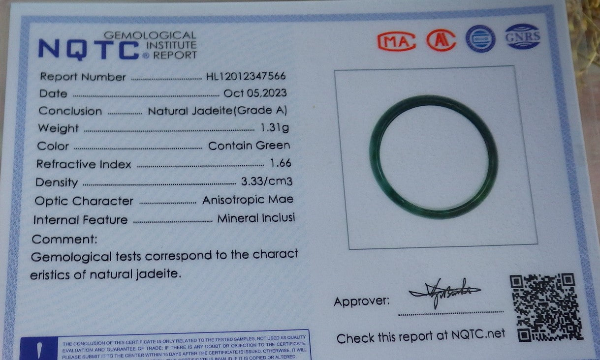 Certified Icy Green Burma 100% Natural A JADE Jadeite Circle RING USA. 7.5 戒指 641963  TN