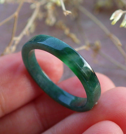 Certified Green Burma 100% Natural A JADE Jadeite Rectangle RING USA. 8.25 戒指 641973  TN