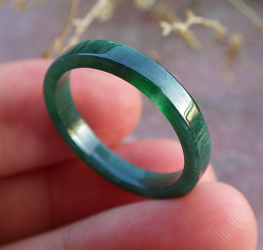 Certified Green Burma 100% Natural A JADE Jadeite Rectangle RING USA. 8.25 戒指 641973  TN