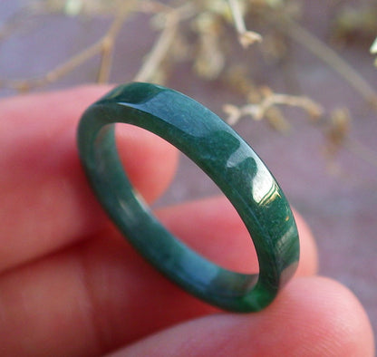 Certified Green Burma 100% Natural A JADE Jadeite Rectangle RING USA. 8.25 戒指 641973  TN