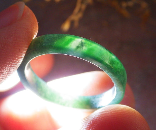 Certified Green Burma 100% Natural A JADE Jadeite Rectangle RING USA. 8.25 戒指 641973  TN