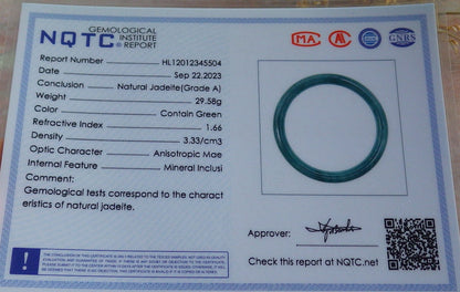 Certified Green Burma 100% Natural A JADE Jadeite Circle Bangle Bracelet 57 mm 手镯 641981  TN