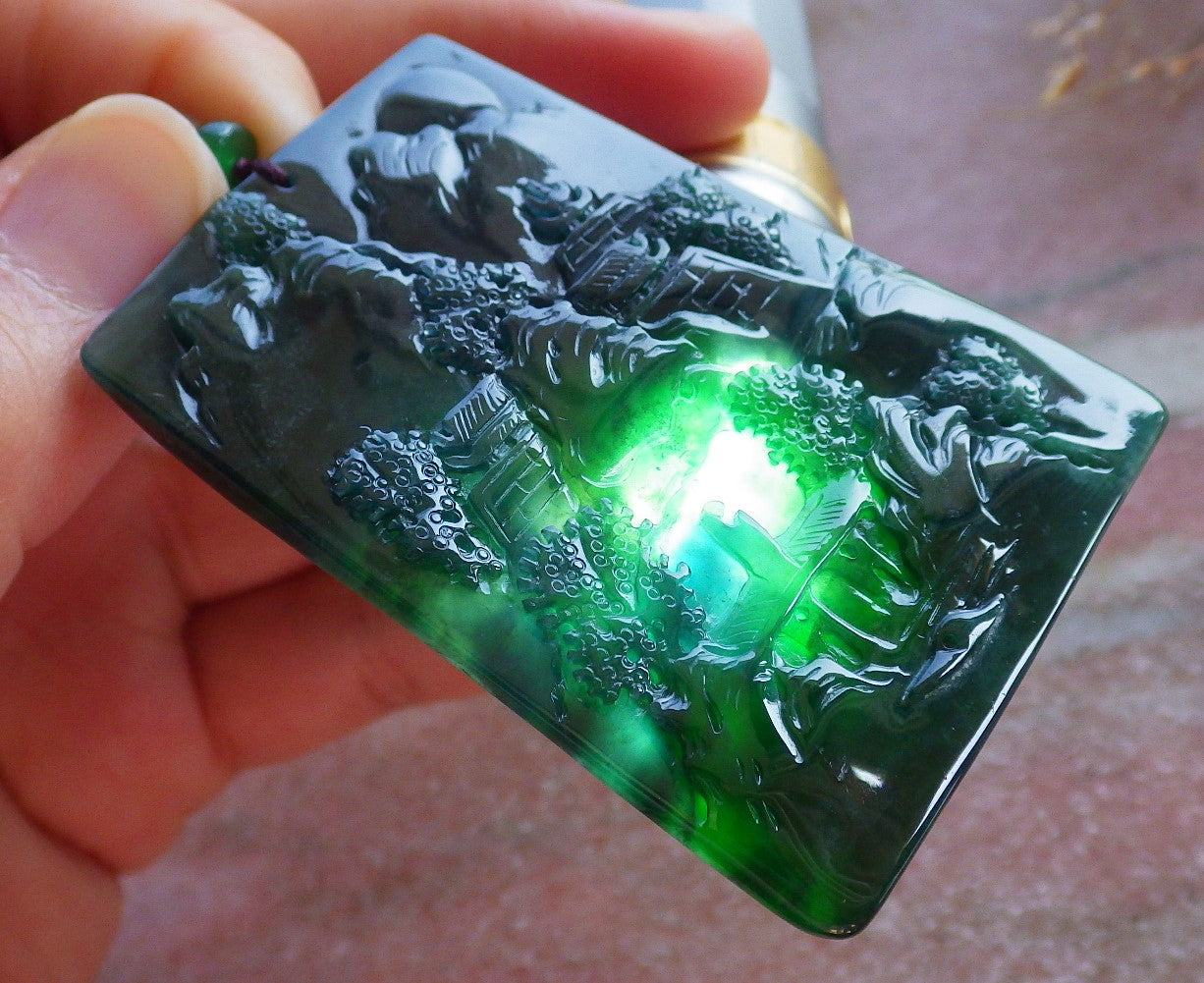 Certified Icy Green Burma 100% Natural A Jade jadeite Landscape painting Tree Necklace Necklace 山水画 642063  TN