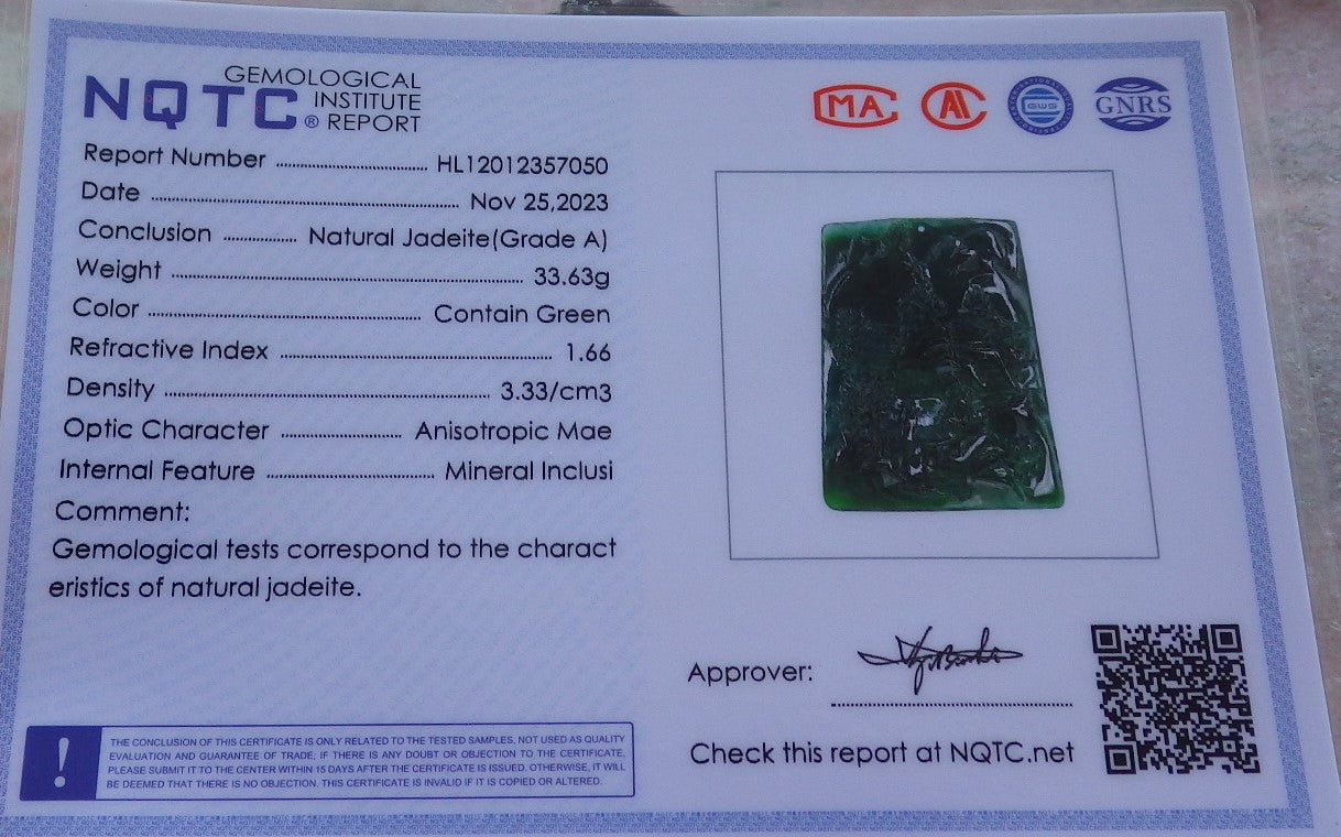Certified Icy Green Burma 100% Natural A Jade jadeite Landscape painting Tree Necklace Necklace 山水画 642063  TN
