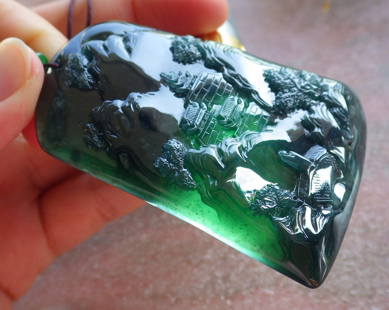 Certified Icy Green Burma 100% Natural A Jade jadeite Landscape painting Tree Necklace Necklace 山水画 642072  TN
