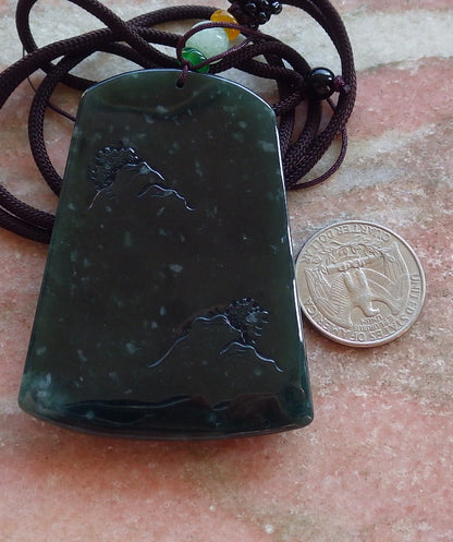 Certified Icy Green Burma 100% Natural A Jade jadeite Landscape painting Tree Necklace Necklace 山水画 642072  TN