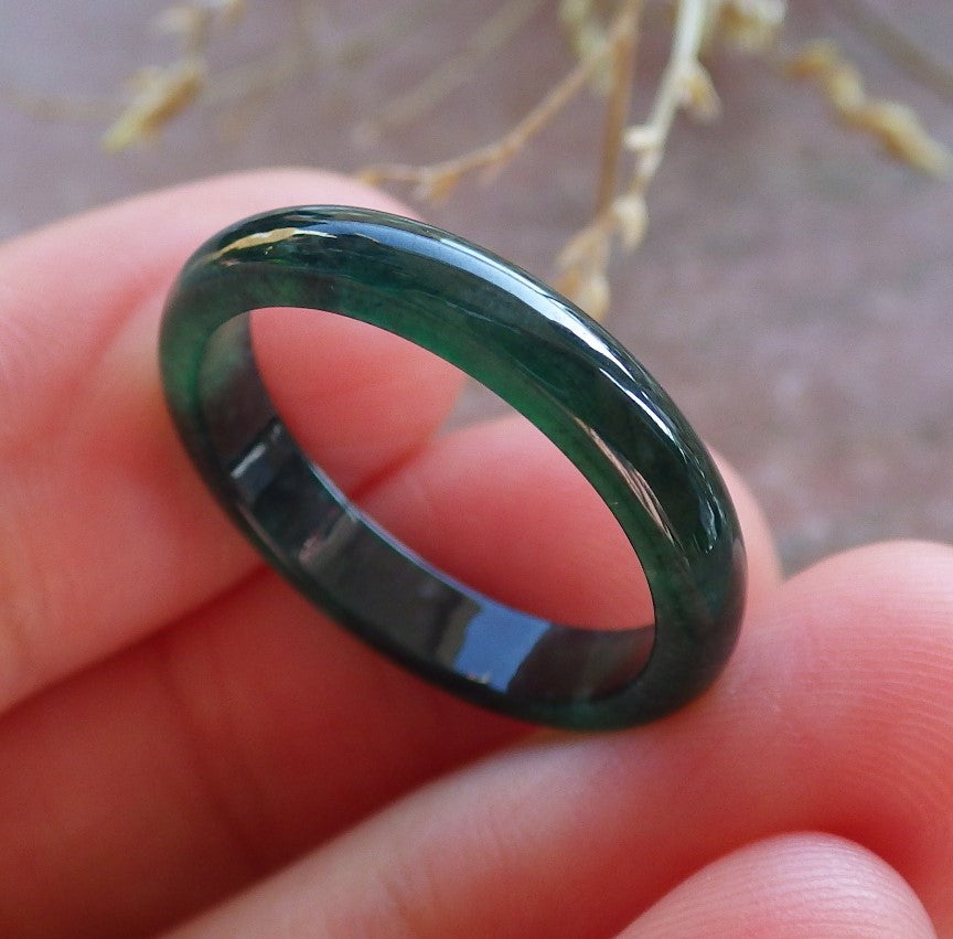 Certified Icy Green Burma 100% Natural A JADE Jadeite Circle RING USA. 7 戒指 642080  TN