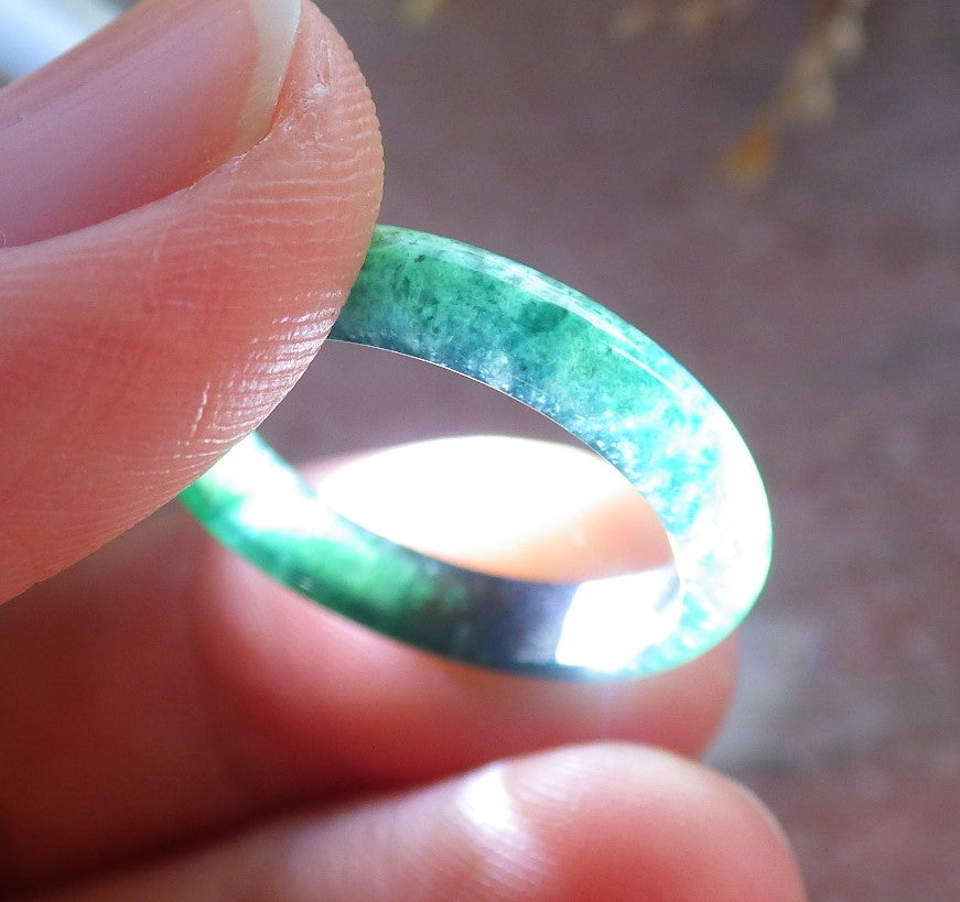 Certified Icy Green Burma 100% Natural A JADE Jadeite Circle RING USA. 7 戒指 642080  TN